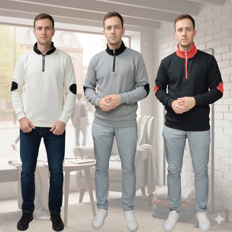 Mens half zipper contrast sweatshirt combo - Main view showing full design