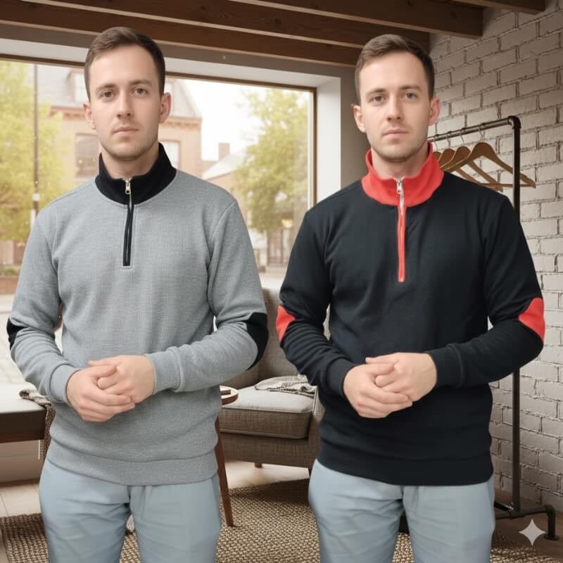 Mens half zipper contrast sweatshirt combo - Main view showing full design