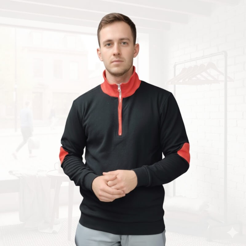 Mens half zipper contrast sweatshirt - Main view showing full design