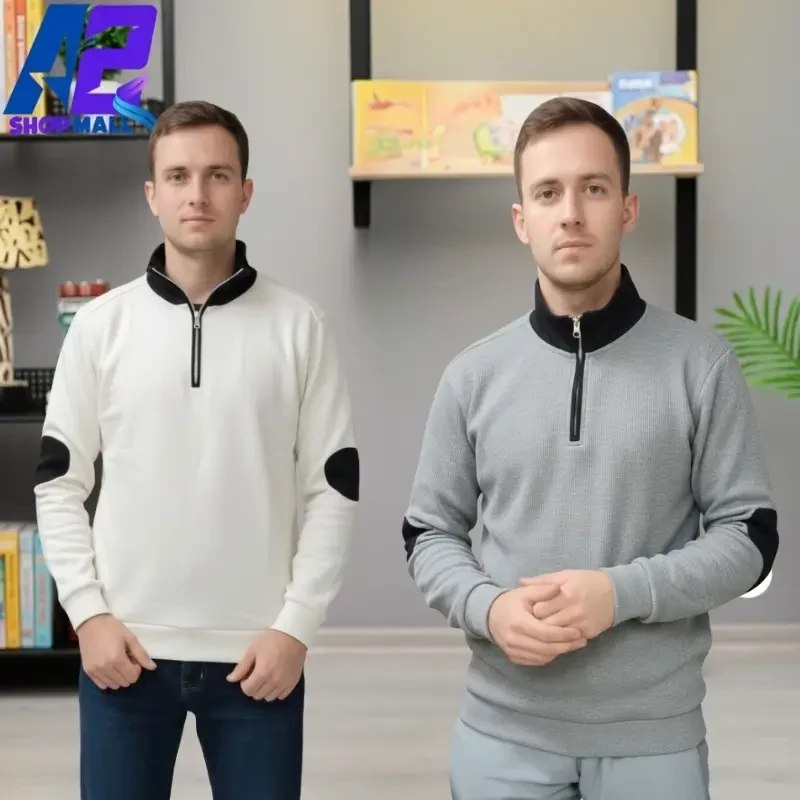 Mens half zipper contrast sweatshirt combo - Main view showing full design