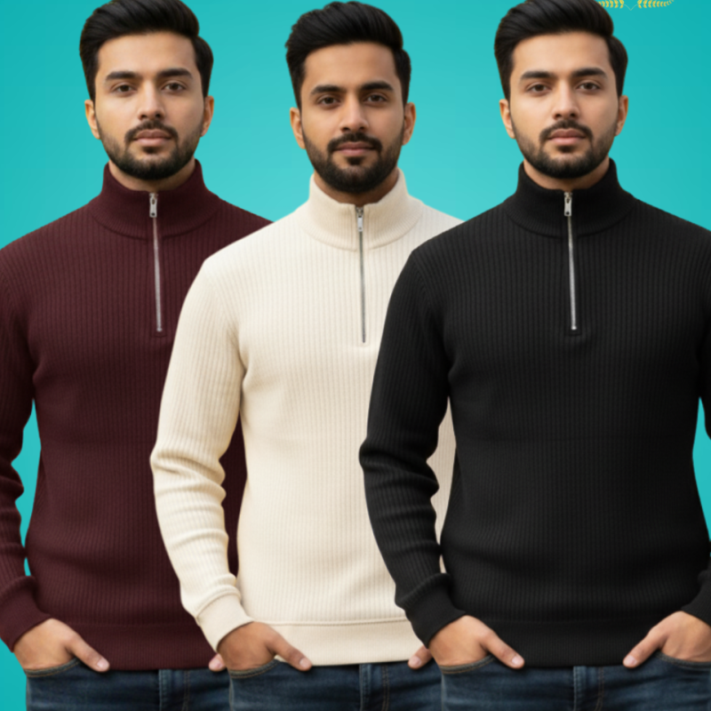 Half zipper mens Sweatshirt combo - Alternate view 3 showing  color