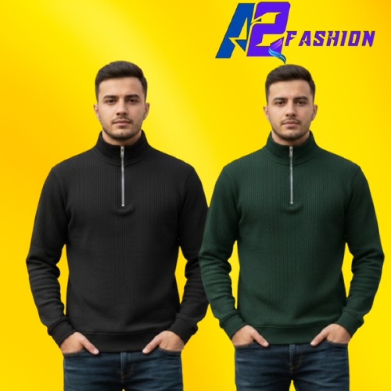 Premium Half Zipper Sweatshirt 2 Pcs Combo For Mens - Alternate view 1 showing  color