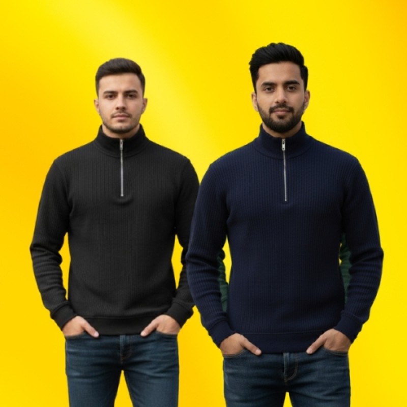Premium Half Zipper Sweatshirt 2 Pcs Combo For Mens - Alternate view 3 showing  color