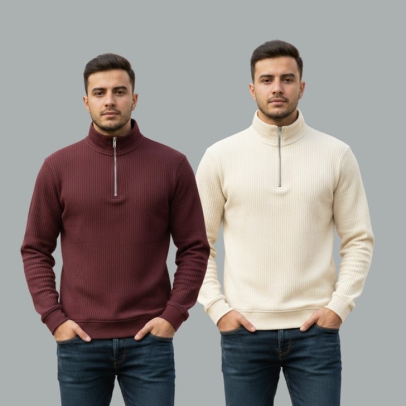 Half zipper men Sweatshirt 2 pcs combo - Alternate view 2 showing  color