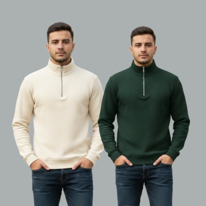 Half zipper men Sweatshirt 2 pcs combo - Alternate view 4 showing  color