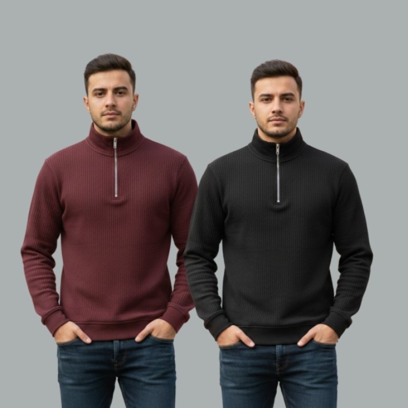 Half zipper men Sweatshirt 2 pcs combo - Alternate view 3 showing  color