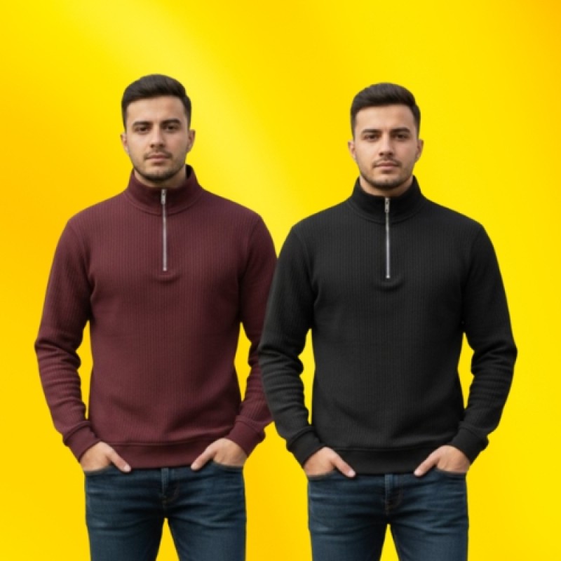 Premium Half Zipper Sweatshirt 2 Pcs Combo For Mens - Alternate view 4 showing  color