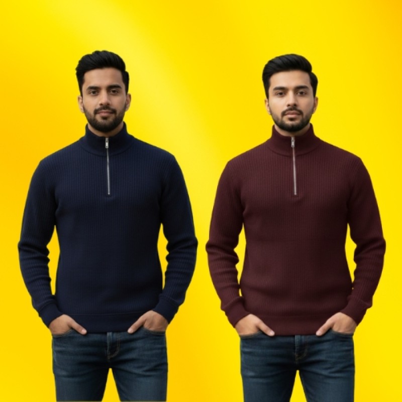 Premium Half Zipper Sweatshirt 2 Pcs Combo For Mens - Alternate view 6 showing  color